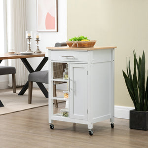 English Elm Homcom Rolling Kitchen Island Cart With Solid Wood Top, Ample Storage, Drawer & Towel Rack, White W2225P217392