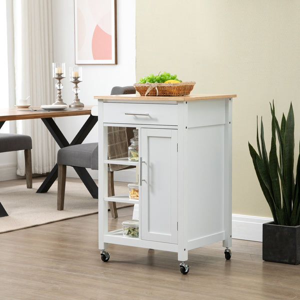 English Elm Homcom Rolling Kitchen Island Cart With Solid Wood Top, Ample Storage, Drawer & Towel Rack, White W2225P217392
