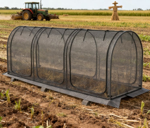 English Elm Easy Steel Frame Crop Cage Hdpe Mesh Garden Tent with Three Zippered Doors and Stakes T3971P421984