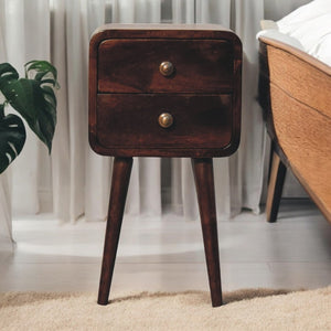 English Elm Solid Wood Mini California Walnut Bedside Table - 2 Drawers, Nordic Legs, Chic Compact Design B182P279239-GIGA