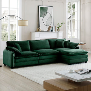 English Elm Oversize L-Shaped 3-Seater Sectional Sofa In Green Corduroy With Ottoman For Stylish Living Spaces W714S00737-GIGA
