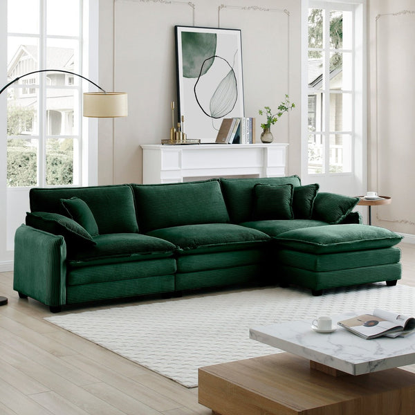 English Elm Oversize L-Shaped 3-Seater Sectional Sofa In Green Corduroy With Ottoman For Stylish Living Spaces W714S00737-GIGA