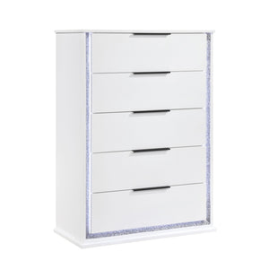 English Elm Contemporary Glam White Vertical Dresser with Led Lighting and Silver Trim for Bedroom B011P458601