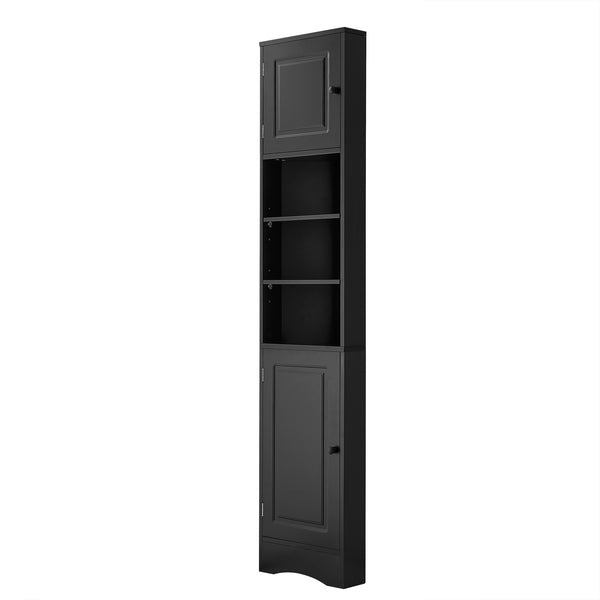 English Elm Multi-Functional Corner Cabinet Tall Trapezoid Bathroom Storage with Adjustable Shelves, Doors, Anti-Dump Device Black WF530911AAB