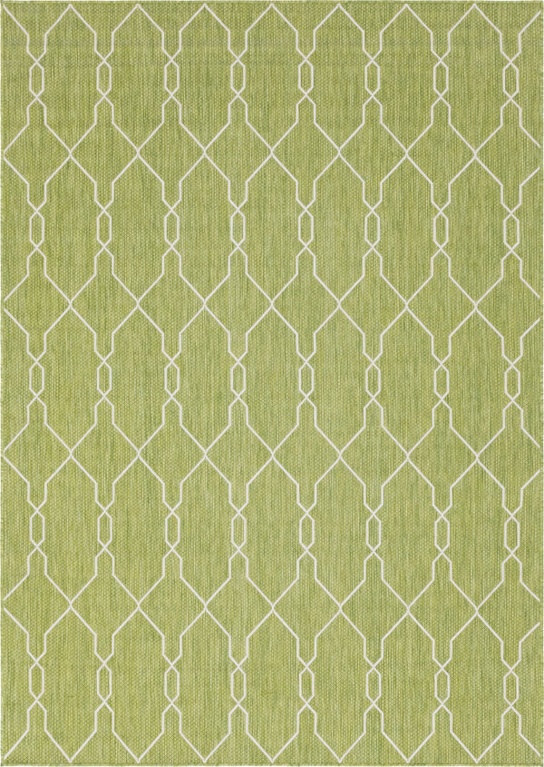 Unique Loom Outdoor Trellis Links Trellis Machine Made Trellis Rug Green, Ivory 7' 1" x 10' 0"