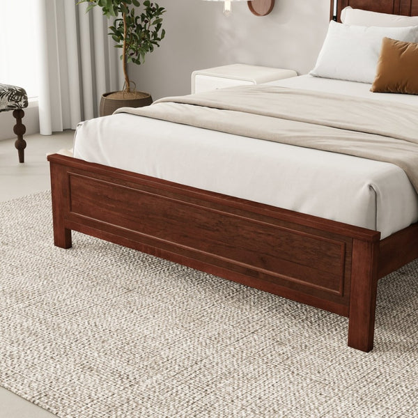 English Elm Queen Pinewood Platform Bed Farmhouse Tall Panel Headboard with Led Lighting and Usb Ports Walnut W504P391092