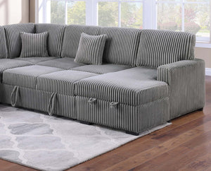 English Elm Chocolate Corduroy Modular Sectional with Storage Sleeper Usb Port and Reversible Chaise Smoke B011S02155