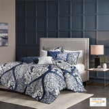 Madison Park Vienna Transitional 6 Piece Printed Duvet Cover Set MP12-3833 Indigo