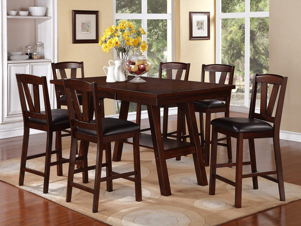 English Elm Dining Solid Wood 6-Piece Set with V-Back Chairs and Bench, Dark Finish, Contemporary Dining Appeal Walnut 71 L x 45 W x 7 H B011S00963