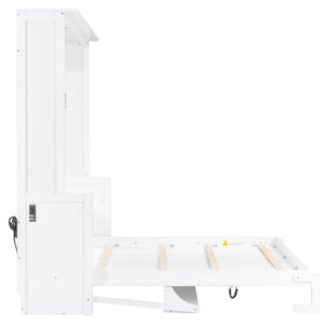 English Elm Queen Murphy Bed with Desk, Built-In LED Lights, USB Charging Ports & Space-Saving Modern Design White N7500004014K