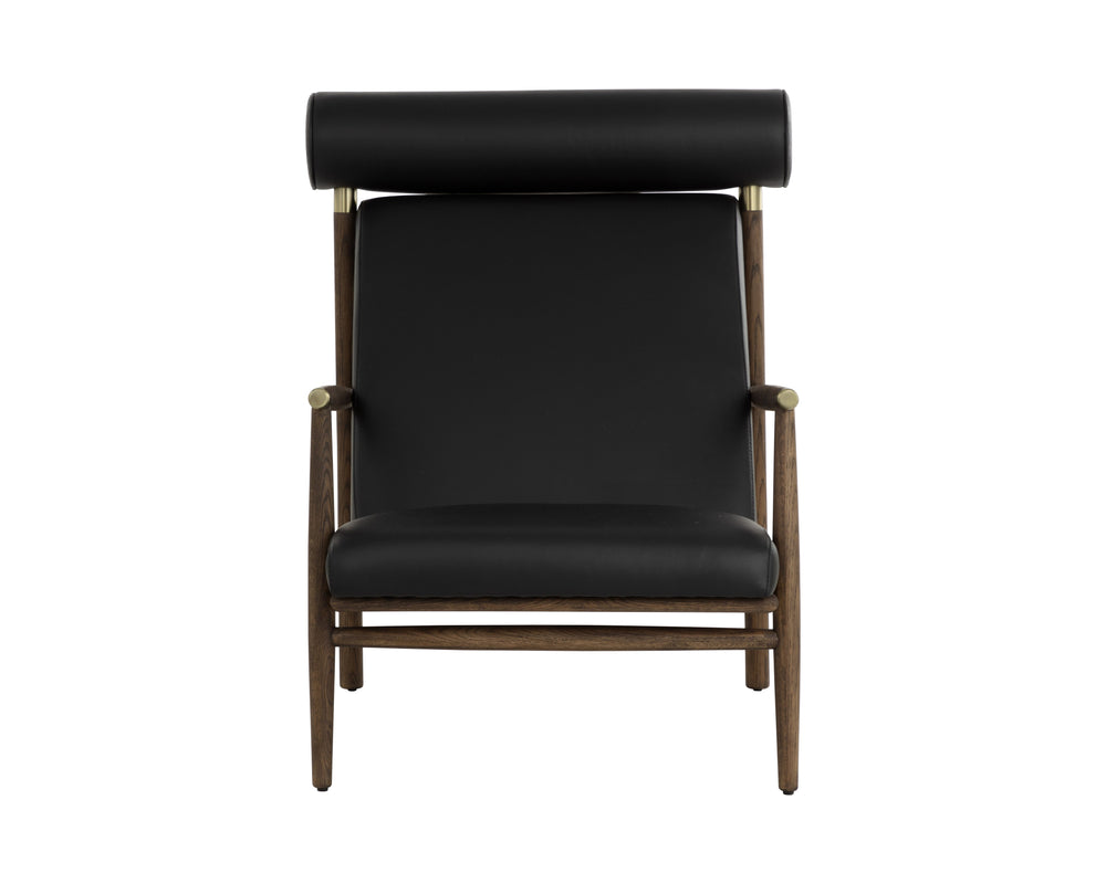 Sunpan Biko Lounge Chair - Stylish Black Leather with Solid Oak Frame & Brushed Brass Accents for Elegance