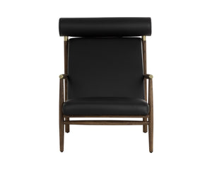 Sunpan Biko Lounge Chair - Stylish Black Leather with Solid Oak Frame & Brushed Brass Accents for Elegance
