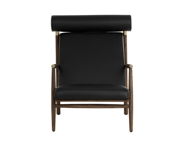 Sunpan Biko Lounge Chair - Stylish Black Leather with Solid Oak Frame & Brushed Brass Accents for Elegance