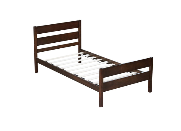 English Elm Twin Minimalist Rubberwood Bed with Headboard & Footboard, Space-Saving Underbed Storage, Durable Slatted Frame Espresso W504P262994