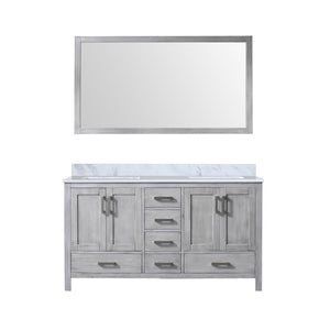 English Elm Distressed Grey Double Bath Vanity with Carrara Marble Top, Soft-Close Drawers, Mirror Included B2731S00699