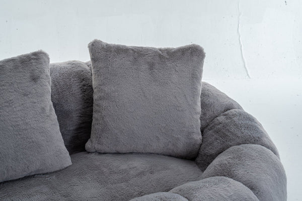 English Elm Floral-shaped Faux Fur Two Seater Sofa Sculptural Petal Design for Cozy Living Rooms Gray W2012P399202