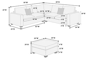 English Elm 4pc Corduroy Sectional Sofa Set with Ottoman Corner Wedge and Low-profile Modern Legs Dark Gray B011S02226