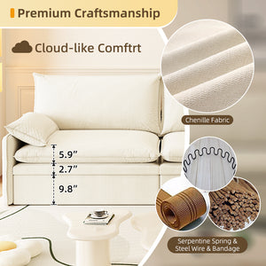 English Elm 4-Seat Convertible Sleeper Sofa Bed Chenille Upholstery Deep Seat Storage USB Port Modern Pull-Out Beige+White W1885S00214