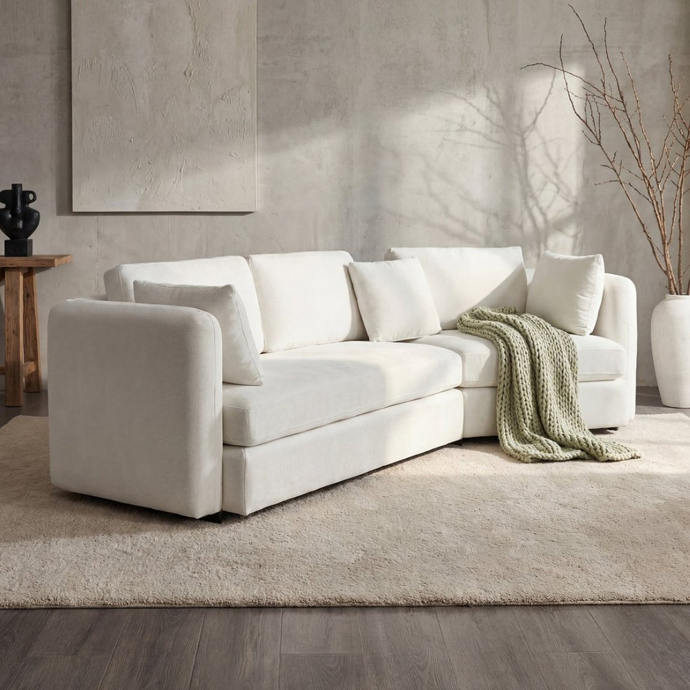 English Elm 116.5" Curved Modular Sofa Deep Cloud Cushions Off-white Fabric Modern Living Room N758T989900A