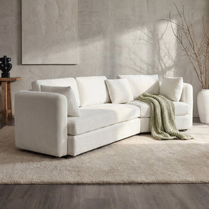 English Elm 116.5" Curved Modular Sofa Deep Cloud Cushions Off-white Fabric Modern Living Room N758T989900A