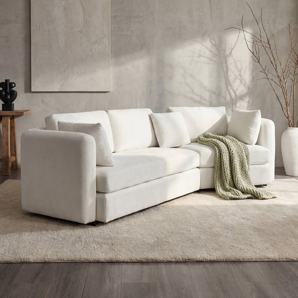 English Elm 116.5" Curved Modular Sofa Deep Cloud Cushions Off-white Fabric Modern Living Room N758T989900A