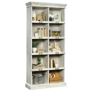 English Elm Tall Bookcase with Labelled Cubby Slots, White Engineered Wood, Dual-Sided Back, Sturdy 35.6"x13.5"x75" Storage Elegance B356P402640