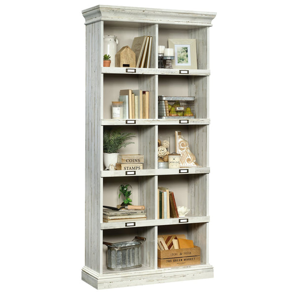 English Elm Tall Bookcase with Labelled Cubby Slots, White Engineered Wood, Dual-Sided Back, Sturdy 35.6"x13.5"x75" Storage Elegance B356P402640