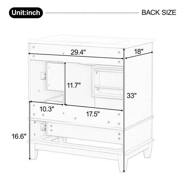English Elm Christopher Knight Home® - 30" Freestanding Bathroom Vanity with Ceramic Sink, Soft-Close Door, Gold Knobs & 3 Drawers, Durable Painted Finish Grey N759P225994E