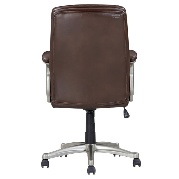 English Elm Ergonomic Faux Leather Office Chair Mid Back Brown Swivel with Padded Arms, Tilt & Height Adjustments B2741P281453