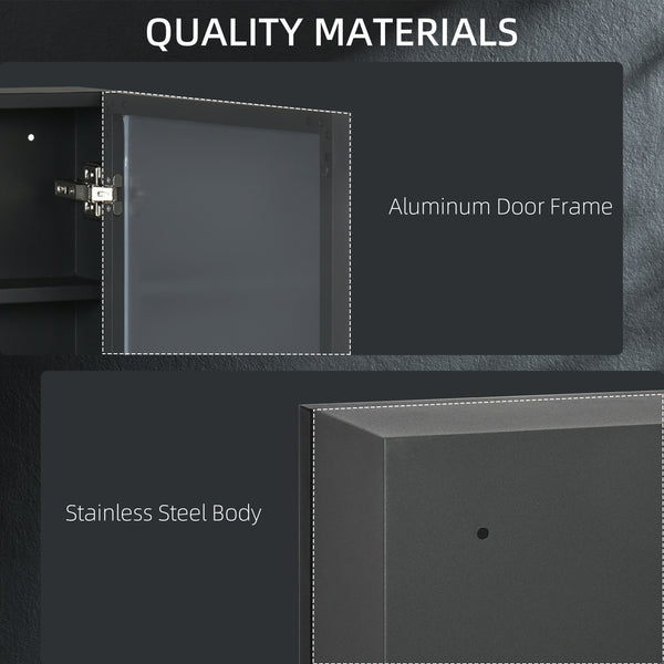 English Elm kleankin Stainless Steel Bathroom Mirror Cabinet with 3 Shelves, Space-Saving Wall-Mounted Storage Black W2225P173925