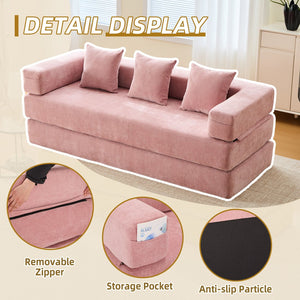 English Elm UNITED Folding Sofa Bed with Removable Cover Zipper, Chenille Memory Foam Sleeper for Small Spaces Pink W1568P293810