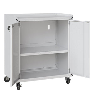 English Elm Rolling Metal Garage Cabinet with Locking Doors Diamond Texture Industrial Storage White B365P398224