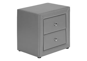 English Elm Nightstand, Upholstered Leather-Look Accent Table with Two Drawers, Chrome Knob, No Assembly Required Grey 22 L x 17 W x 22 H B2710P219501
