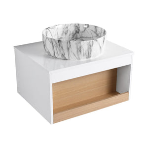 English Elm 24" Floating Vanity with Marble Vessel Sink Open Wood Shelf Spa Style Bath W3450S00054