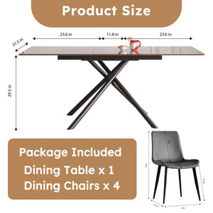 English Elm 59-inch Expandable Glass Top Dining Set Seats 8 with Upholstered Chairs X-base W2700S00082