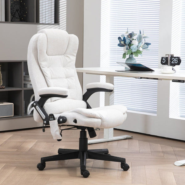 English Elm Homcom 6-Point Vibrating Massage Office Chair With Heat – Ergonomic Cream White Recliner For Comfort W2225P217959