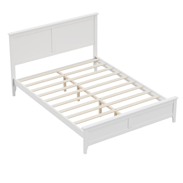 English Elm Modern Pine Wood Queen Platform Bed Slatted Headboard Tapered Legs Bedroom Frame White BS701P414285K