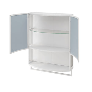 English Elm 23.62" Iron Arched Glass Wardrobe with Shatterproof Mirror, Double-Layer Storage & Towel Rack W757P314595