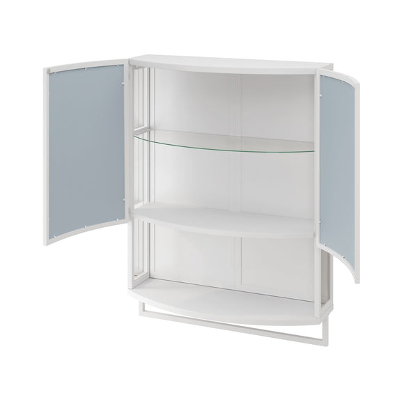 English Elm 23.62" Iron Arched Glass Wardrobe with Shatterproof Mirror, Double-Layer Storage & Towel Rack W757P314595