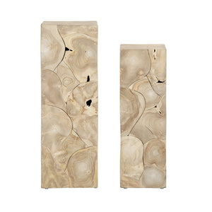 Crestview Collection Coastal Teak Wood Accent Table - Unique Square Pedestal With Natural Finish For Elegant Decor Display Tan Solid Wood Cvfdr1245