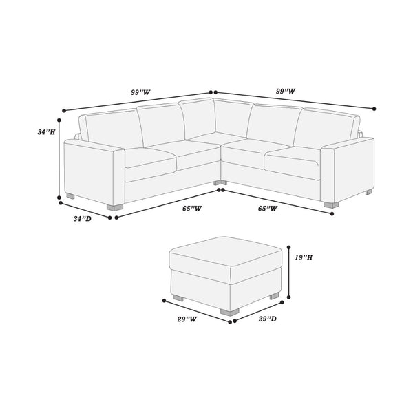 English Elm Contemporary Corduroy Sectional Set with Usb Ports Ottoman and Modular Living Room Seating B011S02200