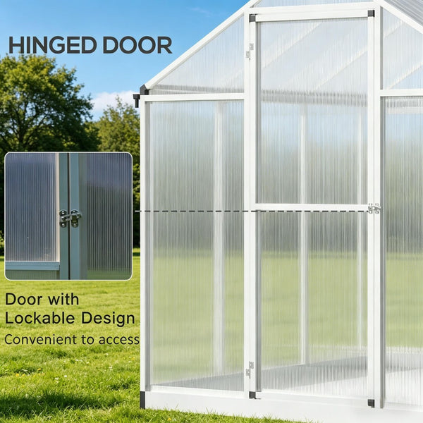 English Elm Winter Walk-in Polycarbonate Greenhouse Aluminum Frame with Roof Vent and Rain Gutter T3971S00231