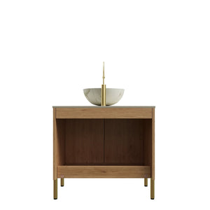 English Elm Turio Freestanding Bathroom Vanity Plywood Cabinet Sintered Stone Top Glass Basin W2615S00748