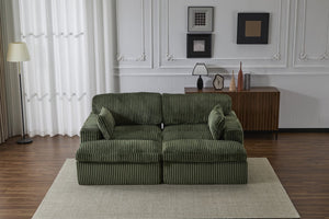 English Elm Double Corduroy Chaise Lounge Sofa Bed - Oversized Modular Sleeper, Deep Seat Comfort & Support Green W3723S00007
