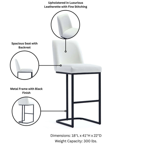 English Elm Serena Metal Upholstered Barstool with Matte Black Frame, Leatherette Cushion, Commercial Grade Comfort White B365P397934