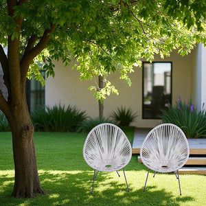 English Elm Set of 2 Egg-Shaped Lounge Chairs — Acapulco-Papasan Style, Powder-Coated Steel, Weather-Resistant, Stackable B120P361546