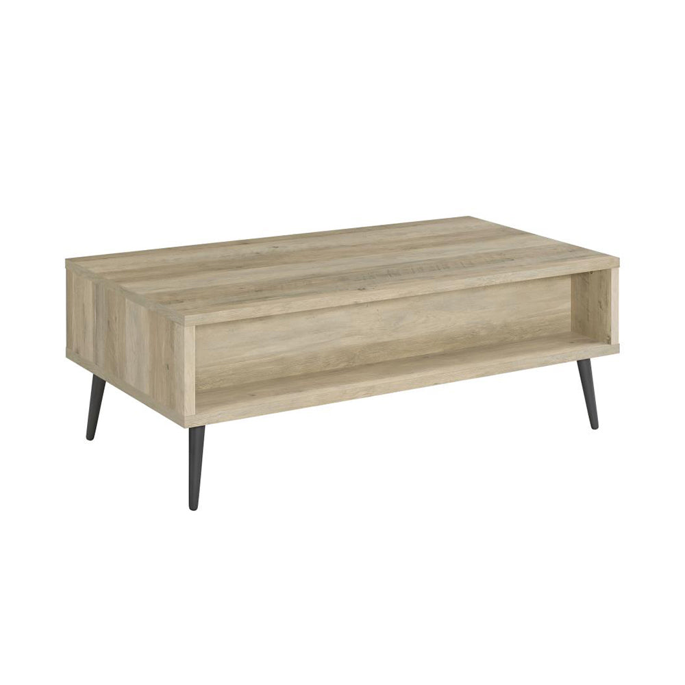 English Elm 1-drawer Retro Rectangular Coffee Table in Distressed Pine Engineered Wood with Deep Gray Drawer & Open Shelf B016P370575