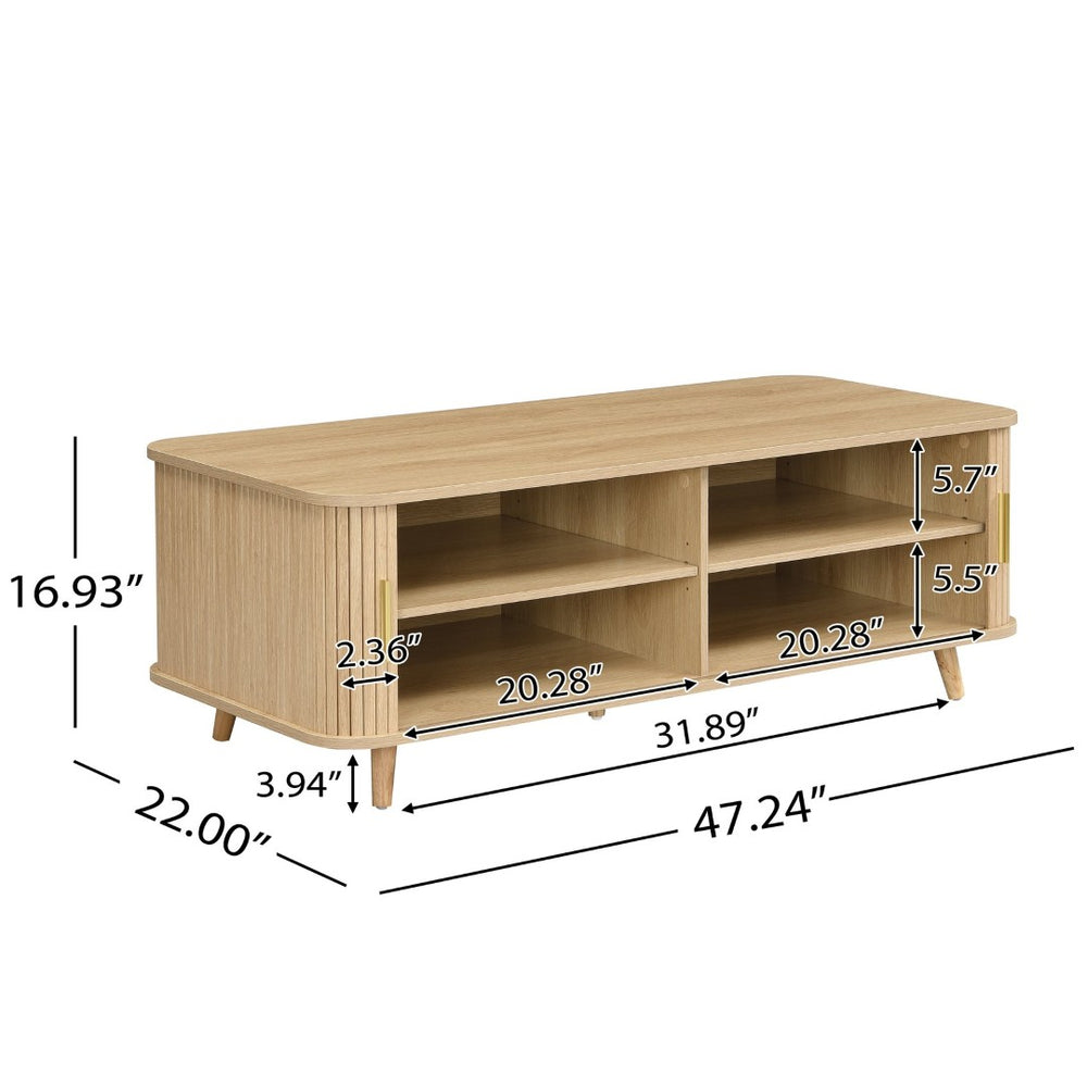 English Elm Modern Mid-century Coffee Table Tambour Doors Open Shelves Warm Wood Living Room Natural N770P333553N