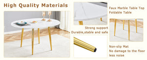 English Elm Table and Chair Set Extendable Mdf Round Oval Dining with Gold Arched Legs Dark Gray,White+Gold W1151S03947