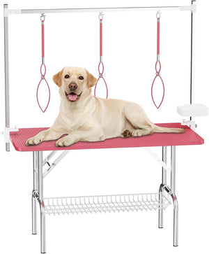 English Elm 47inch Stainless Steel Foldable Pet Grooming Table with Arm Noose and Mesh Supply Tray W3587P409930
